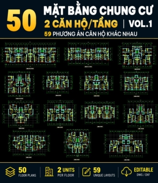 AC015 – 50 MẶT BẰNG CHUNG CƯ 2 CĂN HỘ/TẦNG VOL.1